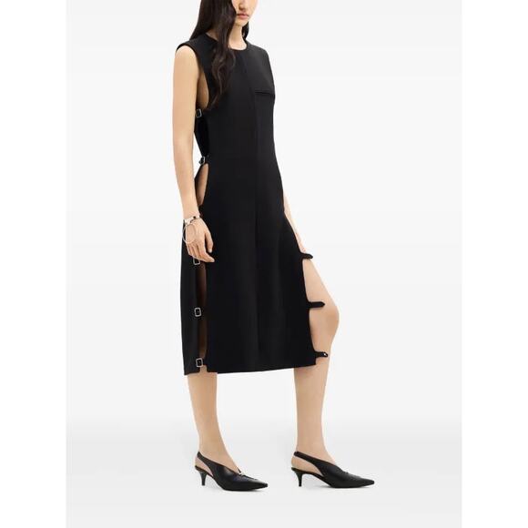 Courrèges Black Multi-Strap Sleeveless Midi Dress Size 34 Cutout Wool Designer - Picture 3 of 15